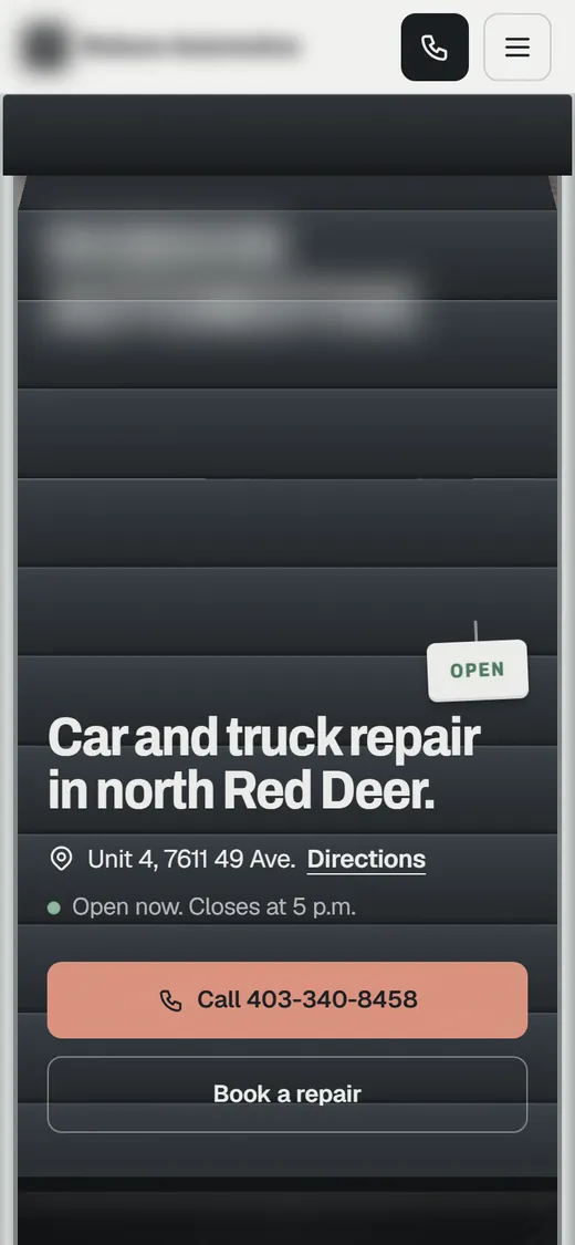 A demo site we built for a local auto shop, shown on a phone